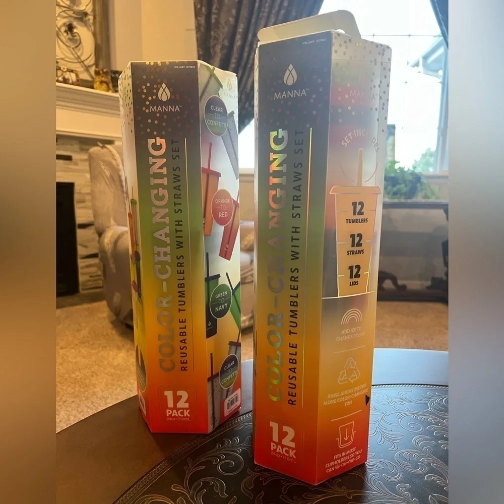 NWT Manna Color-Changing Tumblers with Straws